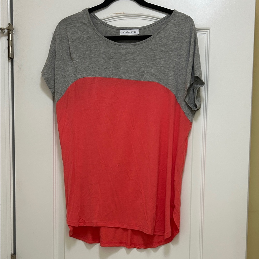 Jordache Women's Short Sleeve Tee - Gray and Coral